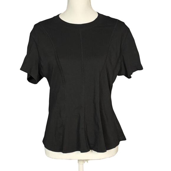ATM Anthony Thomas Melillo Blouse Size XL Black Minimalist Short Sleeve Peplum - Picture 1 of 9